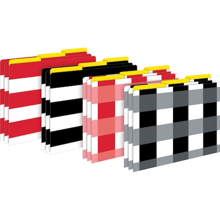 Barker Creek Buffalo Plaid & Wide Stripes Designer Letter File Folders, Multi-Design Set, 12/Package 1341